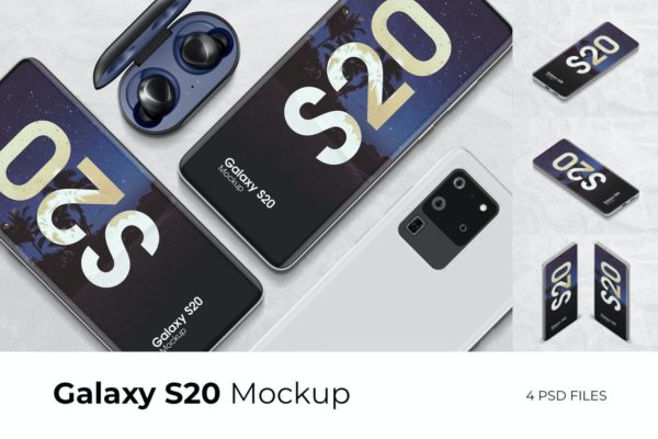 高品质的三星Galaxy S20 APP UI样机展示模型mockups