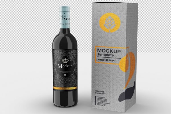 酒瓶和盒子包装模型[PSD]