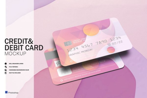 高品质的银行卡会员卡芯片卡信用卡借记卡VI设计样机展示模型mockups