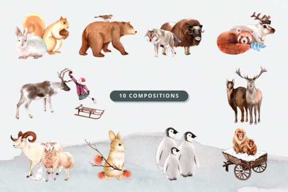 冬季主题动物水彩插画素材集插图12