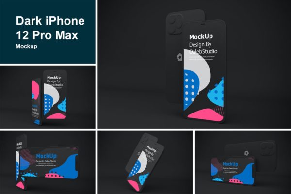 深色iPhone 12 Pro Max APP UI样机展示模型mockups