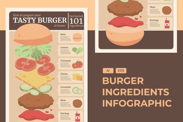 汉堡分层食品信息图表矢量插图插画海报设计-AI，EPS