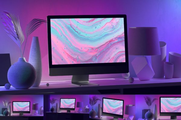 紫罗兰 iMac电脑模型样机（PSD）