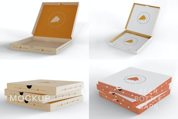 一堆比萨饼盒模型样机（PSD）
