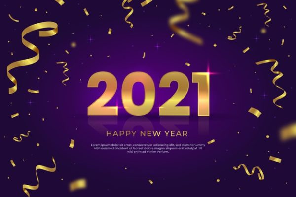 牛年2021金色丝带紫色背景