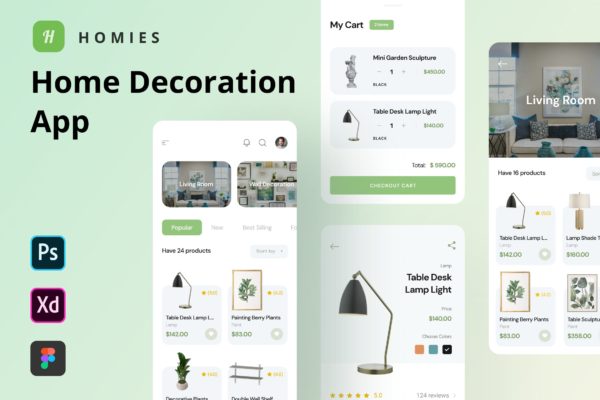 家庭装饰应用程序App UI (PSD,XD,FIG)