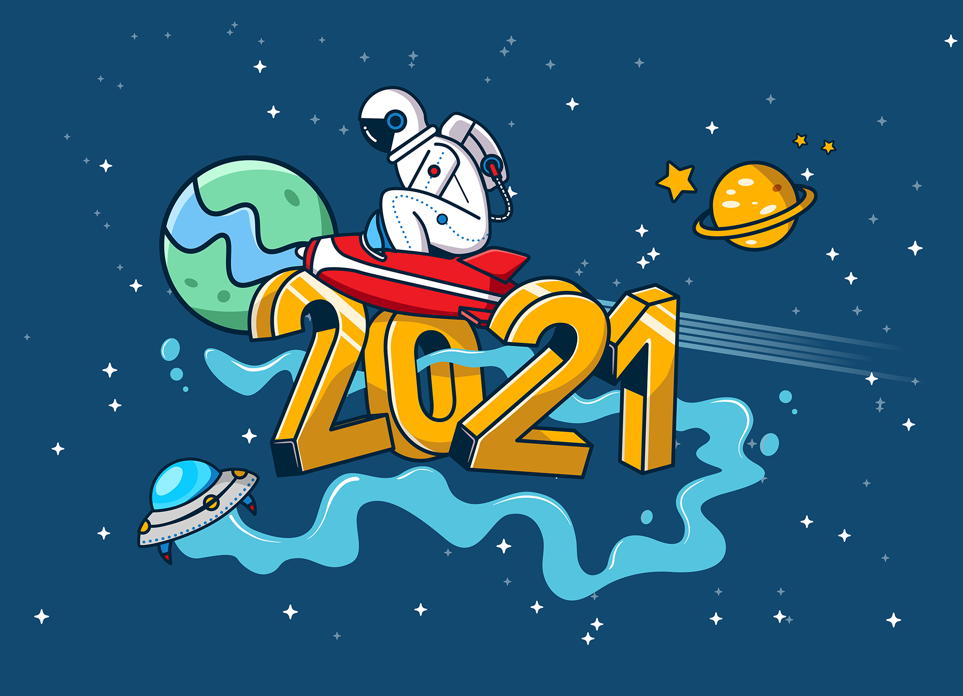 2021年冲呀 太空创意矢量插画，让您的2021充满想象！