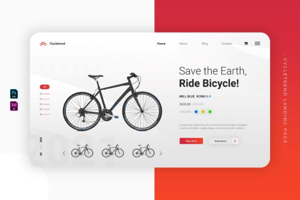 自行车销售网站页面模板(PSD,XD)