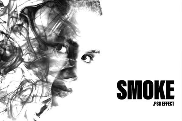 抽象黑白烟雾面具照片效果psd模板