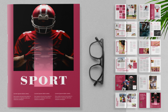 粉红配色方案体育运动杂志版式设计模板