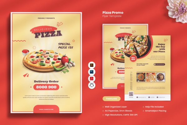 高品质的披萨西餐快餐海报宣传单菜谱设计模板-AI，EPS，PDF，PSD