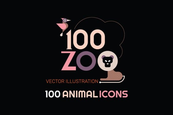 100+高端专业扁平化动物园动物图标icon集合- AI，EPS，JPG，PDF，PNG，PSD，SVG