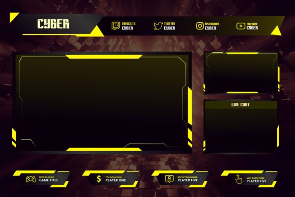 Cyber – Twitch Overlay Template (AI,EPS,JPG,PNG,PSD)