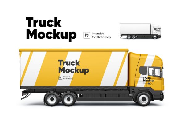 高品质的卡车车体广告VI设计样机展示模型mockups