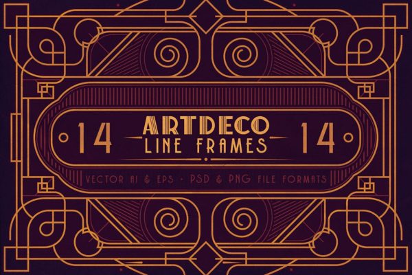 14个高品质的复古奢华房地产ArtDeceo矢量边框花纹背景底纹纹理集合