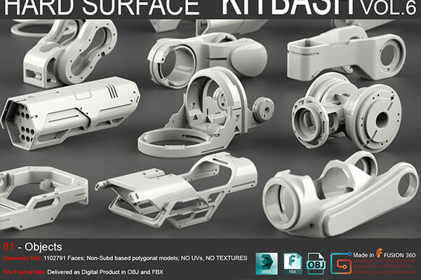 高科技硬表面建模必备3D元素机械模型下载（OBJ，MAX）