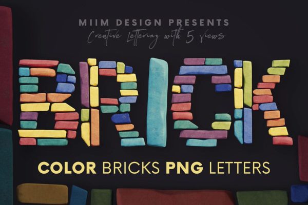 高端时尚清新彩色砖块石块效果3D立体英文字体