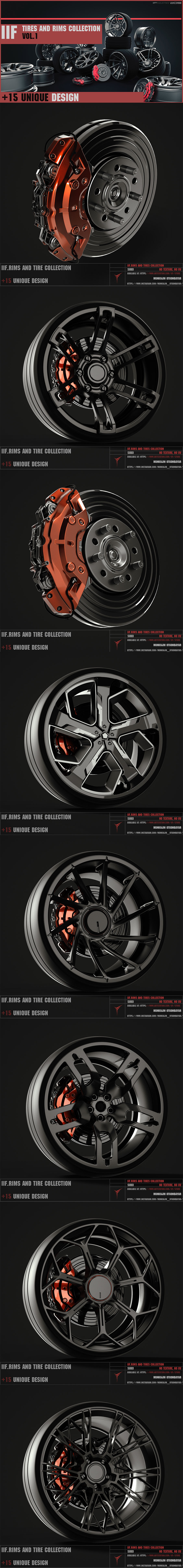 酷炫一流的跑车风格轮毂轮胎高精度模型下载（FBX，OBJ，MAX）