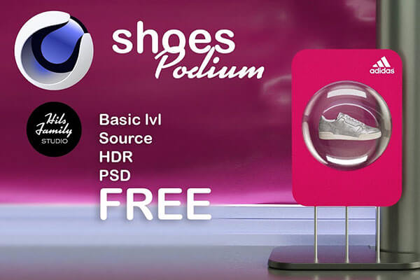 运动鞋时尚设计场景C4D工程文件下载（C4D&PSD）
