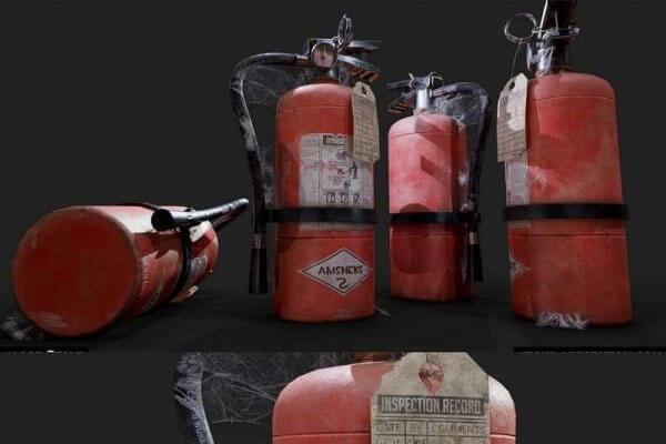 带BPR材质的做旧效果的灭火器模型免费下载（FBX，OBJ，MAX）