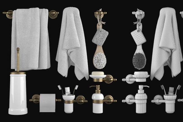 酒店洗浴间浴室场景必备相关物件3D模型下载(OBJ,MAX)