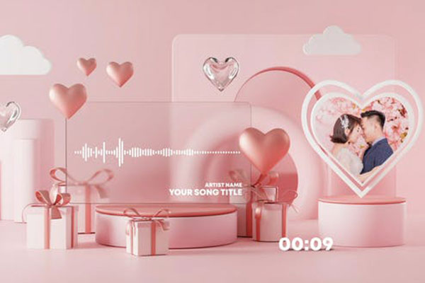浪漫情人节音乐播客可视化播放器视频AE模板