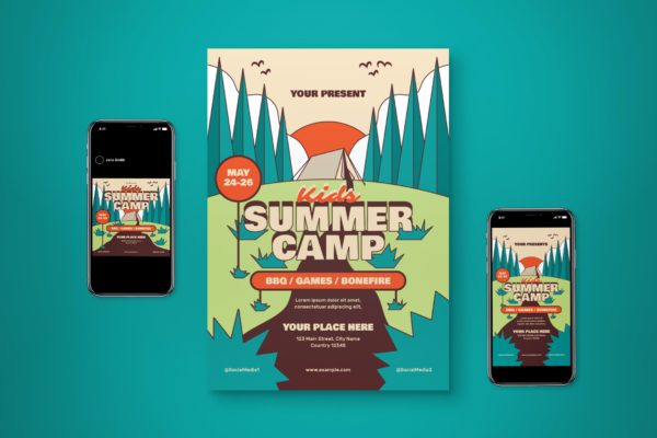 夏季活动夏令营海报设计模板（AI,PSD）