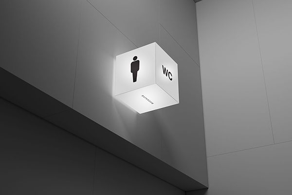时尚高端亚克力灯箱厕所卫生间商场导视设计VI样机展示模型mockups