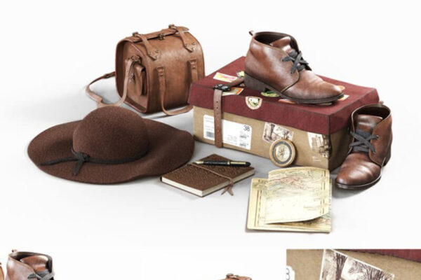 复古风格旅行探险装备元素3D模型下载（OBJ，MAX）