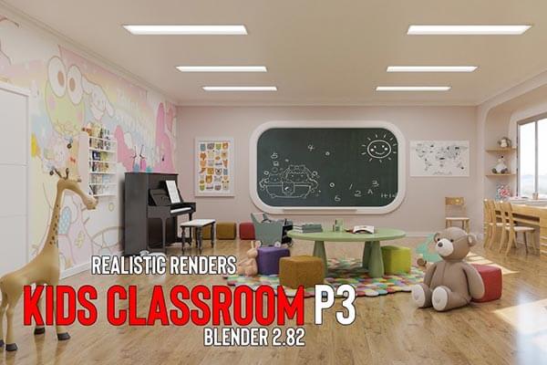 时尚可爱的Blender儿童教室模型下载（blend）