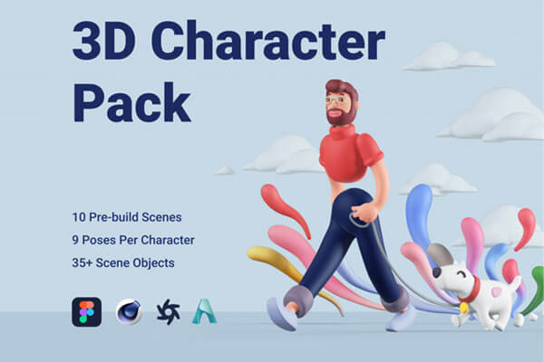 3D插画风格的卡通人物模型下载（Figma，PNG，C4D，FBX）