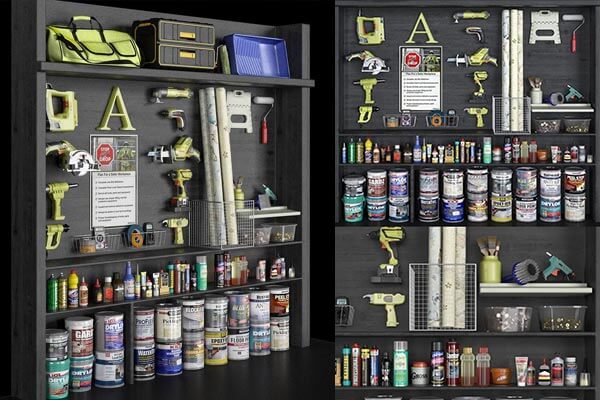 全套完整的五金工具柜和工具3D模型套装下载（OBJ，MAX）