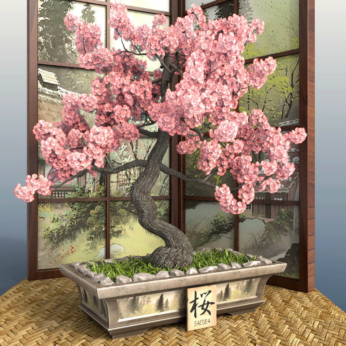 花盆中的樱花树3D模型（OBJ,FBX,MAX）