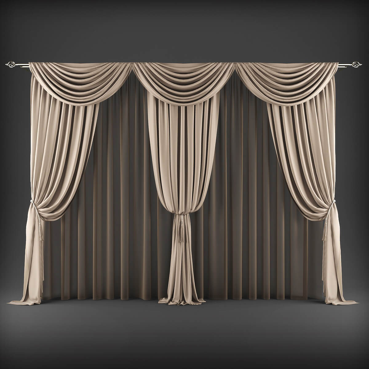 配深色纱的浅棕色窗帘3D模型（OBJ,FBX,MAX）