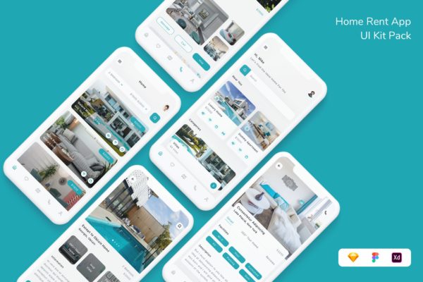 房屋租赁应用程序App UI Kit (FIG,SKETCH,XD)