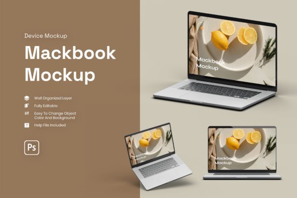 3D Macbook笔记本电脑样机 (PSD)