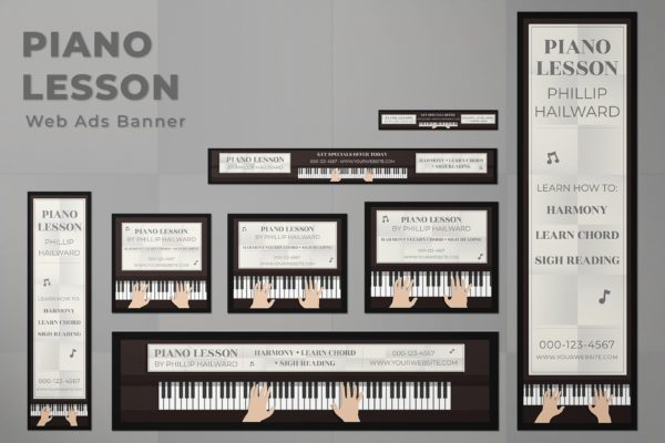 APP移动端钢琴培训广告设计banner模板 (AI,EPS,PSD)