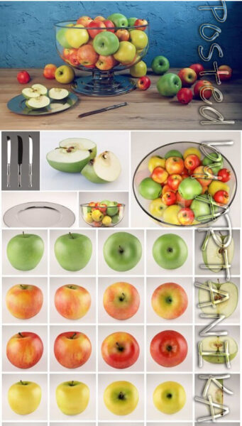 苹果静物组合摆放3D模型下载（OBJ,max,FBX）