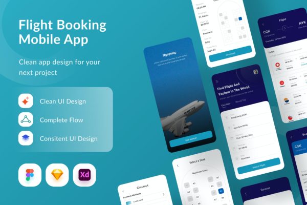 机票预订手机应用APP UI (FIG,SKETCH,XD)