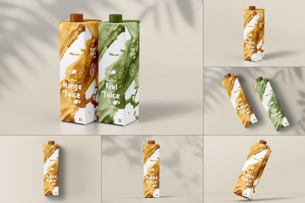 逼真质感的高品质牛奶饮料包装设计VI样机展示模型mockups
