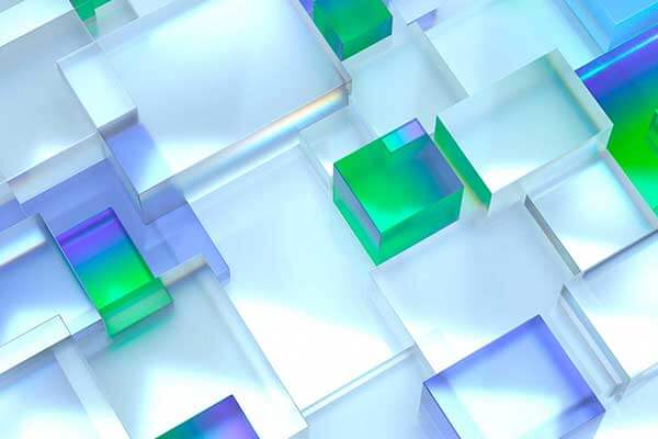 抽象立体蓝绿色&透明方块几何背景图形素材 (psd)