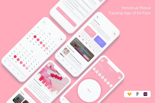 女性月经周期跟踪应用APP UI (FIG,SKETCH,XD)