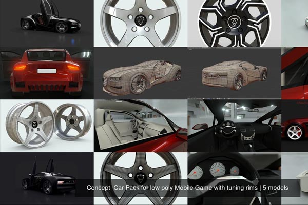 低多边形手游的概念赛车&车轮&轮毂3D模型包下载（Blend,FBX,OBJ）