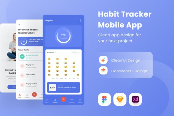 习惯追踪手机APP设计模型 (FIG,SKETCH,XD)
