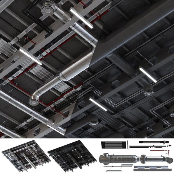 专业的屋顶通风+消防管道结构3D模型下载（fbx,max）