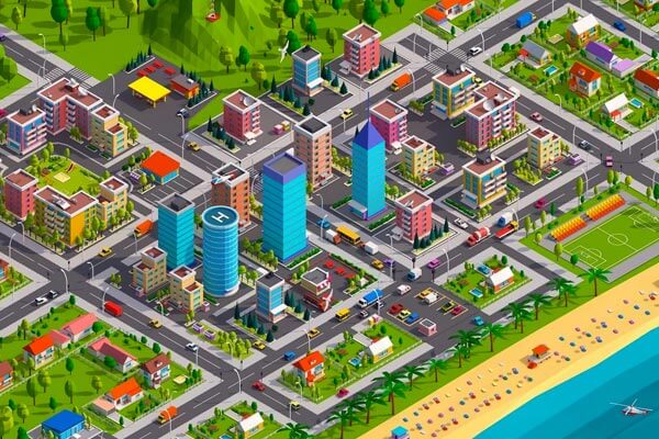 精细的低多边形3D城市模型套件下载（FBX）