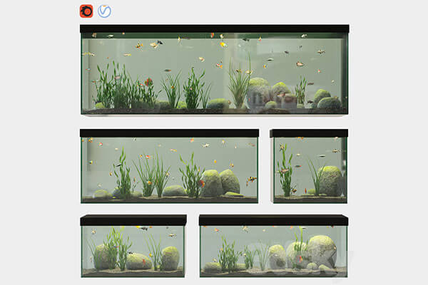 方形家用水族鱼缸3D模型下载（OBJ,MAX）
