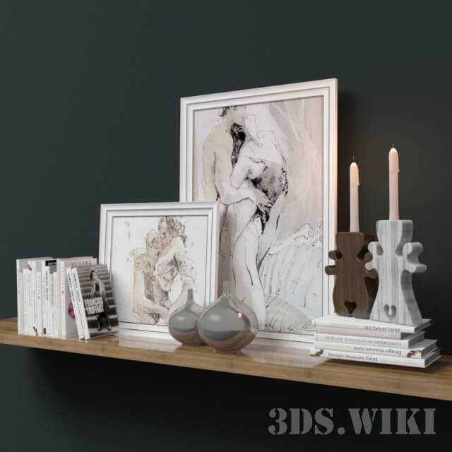 蜡烛 花瓶 书和画装饰组合3D模型（OBJ,FBX,MAX）