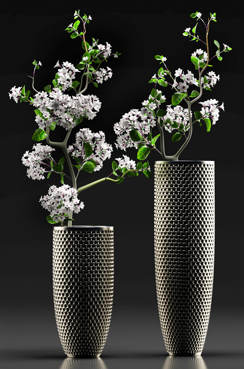 金属花瓶中的白色小花3D模型（OBJ,FBX,MAX）