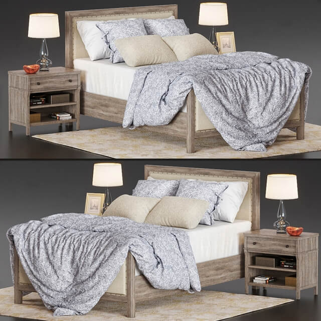 浅棕色实木床和配套床头柜3D模型（OBJ,FBX,MAX）